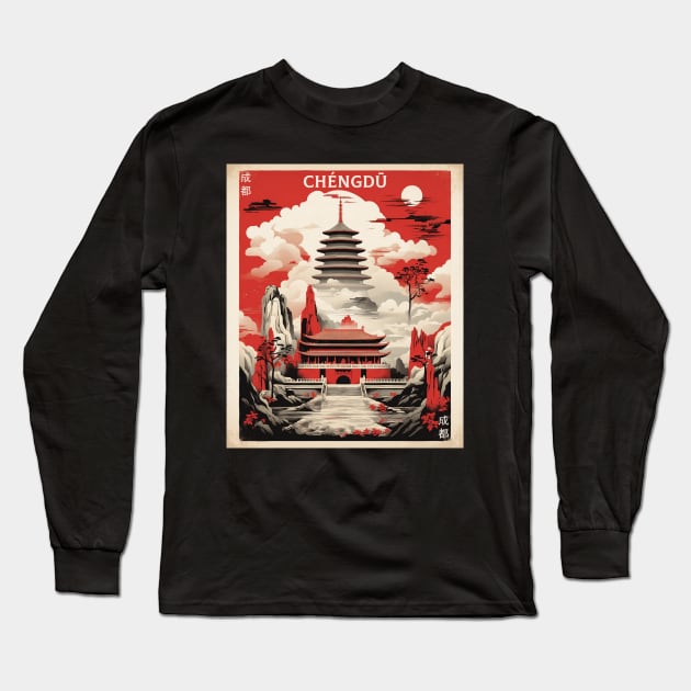 Chengdu China Vintage Poster Tourism Long Sleeve T-Shirt by TravelersGems